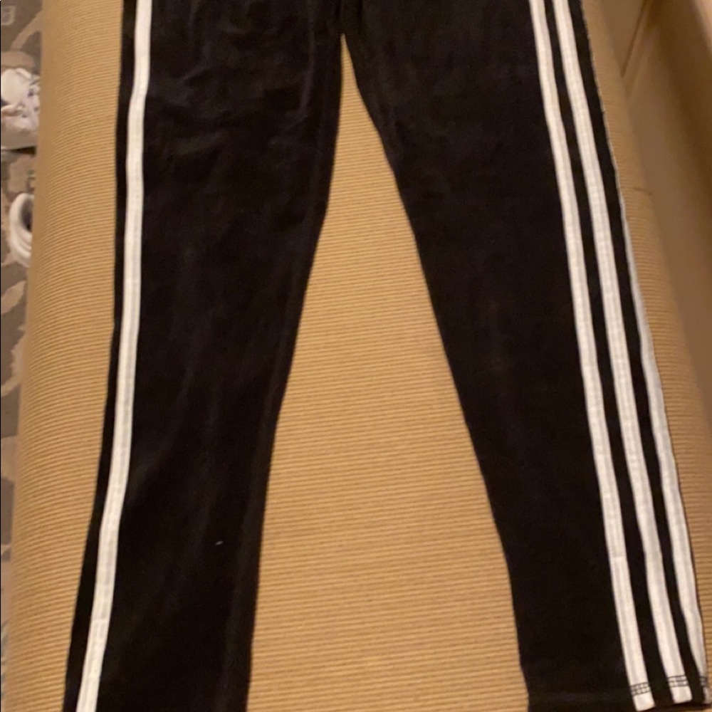 Girls size L/G size 14 Black with white stripes velour leggings